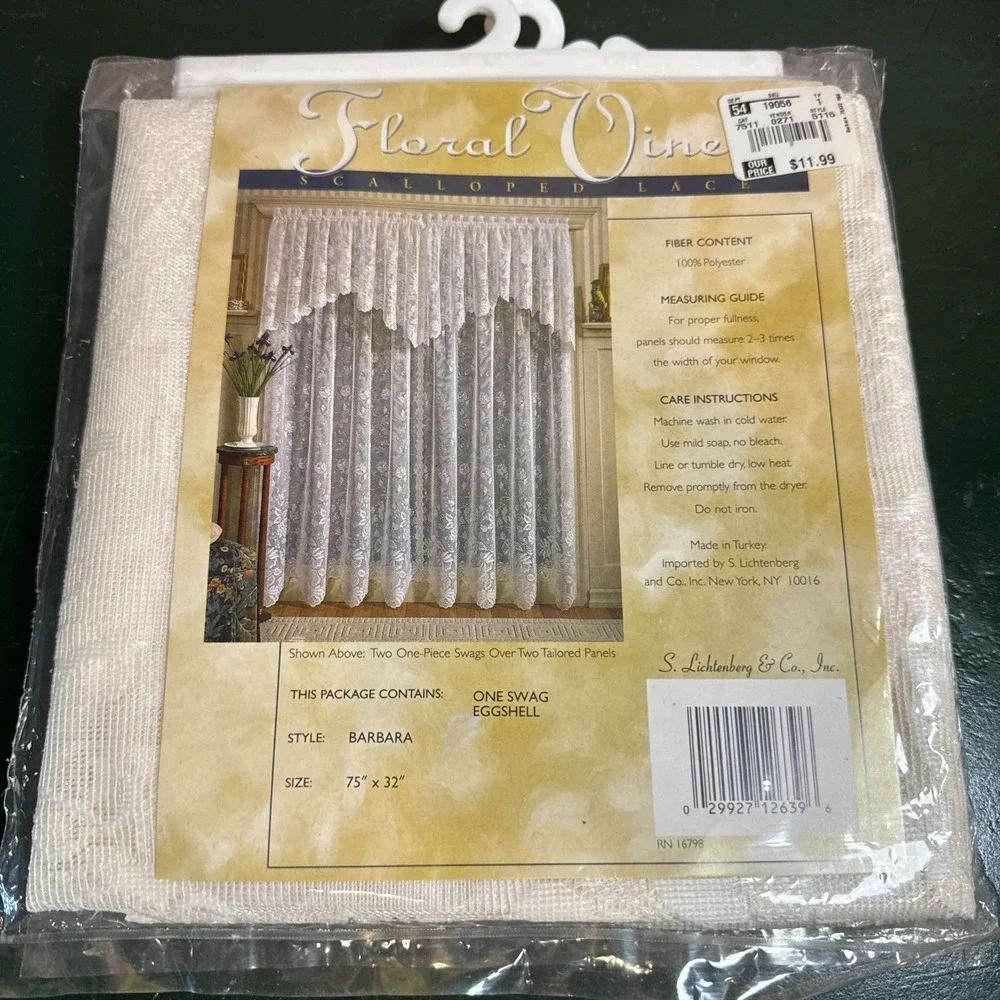 Floral Vine One Swag Eggshell style Barbara Scalloped Lace 75x32 inches